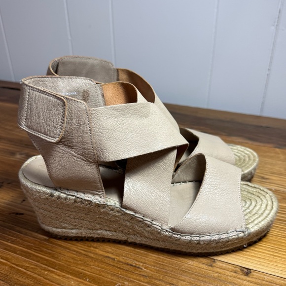 Eileen Fisher Women’s Willow Tumbled Leather Wedge Espadrille Sandals Nude 9.5‎ - Picture 2 of 14